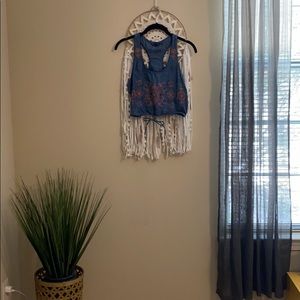 Denim Embroidered Crop Top